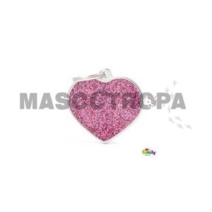 Chapa Identificativa Corazón Rosa con Purpurina